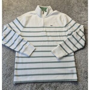 Vineyard Vines Saltwater 1/4 Zip Mens Sm Breton Stripe White/Navy Preppy Sweater